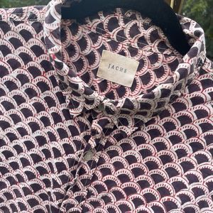 JACHS New York Mens Red White and blue scale button-down short sleeve shirt size